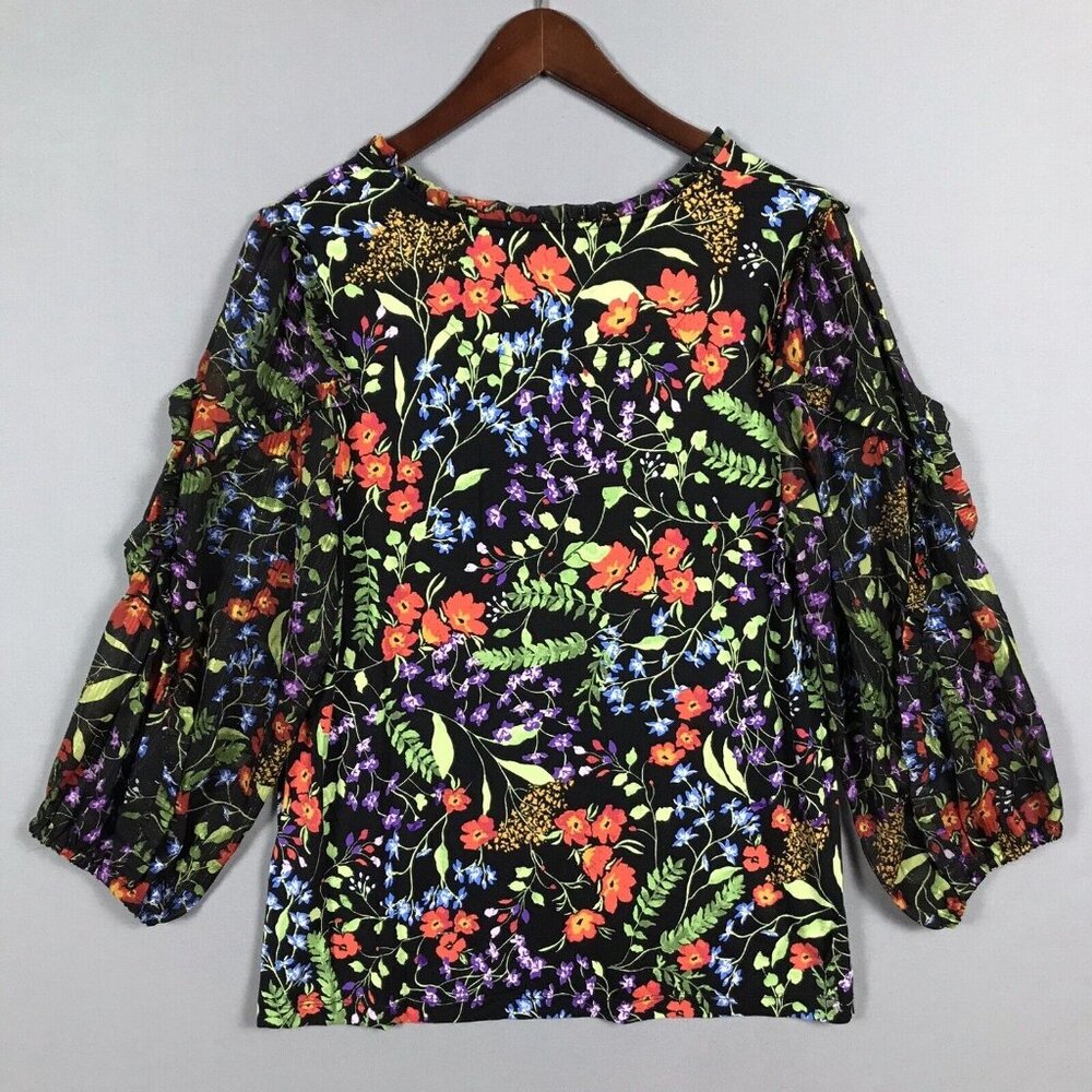Anthropologie Maeve Floral Blouse with Sheer Gathered Sleeves - Picture 5 of 16